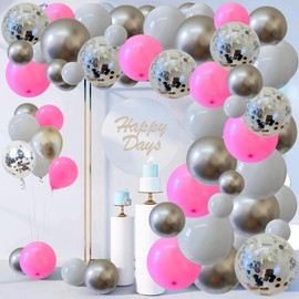 Creative Balloons Party Balloons 5 Inch & 10 Inch Pack of 30 White, Pink, Silver, Chrome, Confetti Balloons for Baby Shower, Party Decoration