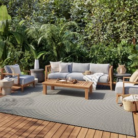 Nourison Home Courtyard Black White 8' x 10' Area Rug - Easy Clean, Non Shedding, Bed Room, Living Room, Dining Room, Kitchen (8' x 10')