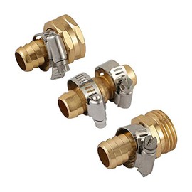 Wideskall 5/8" Brass Garden Water Hose Repair Mender Kit Set with Stainless Steel Clamps