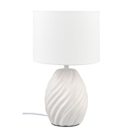 Reality Leuchten Melva R51771031 Table Lamp, Ceramic Base Matte White, Fabric Shade Excludes 1x E14