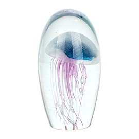 ROCKING GIFTS Pink and Blue Jellyfish Oval Glass Paperweight Glow in the Dark Elegant Table Decoration for Desk Office Entrance Hall Entrance Hall 16cm