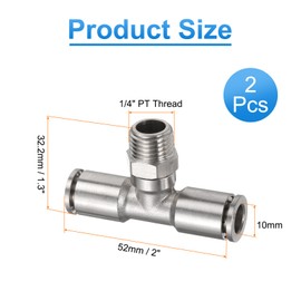 sourcing map 2pcs Male Branch Tee 8mm Tube ID x 1/4" PT Thread Push to Connect Fittings Pneumatic Tube Pipe Fitting for Air Water System