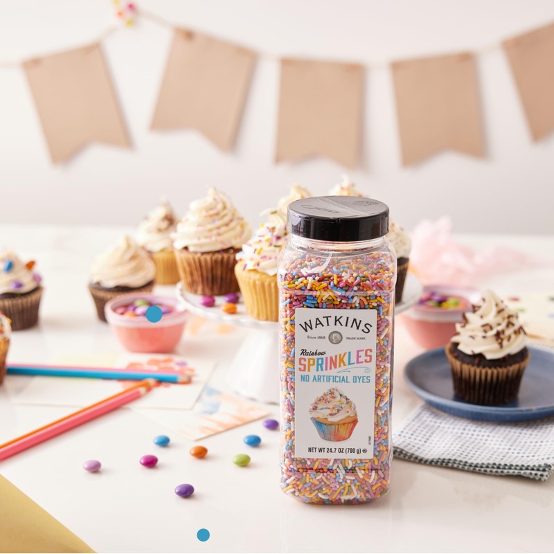 Watkins Food Service Rainbow Sprinkles, sin tintes artificiales, 25 onzas