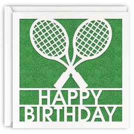 MAGJUCHE Green tennis Birthday Card, Glitter Laser Cut Greeting Card For Boys, Girls, Men