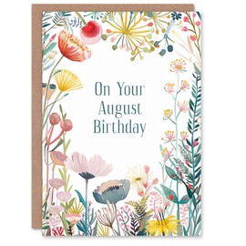 Artery8 Greeting Card Born in August Bright Flowers Floral Flowers For Her Woman Wife Mum Sister Daughter Birthday Card