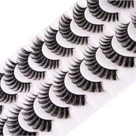 Russian Strip False Eyelashes D Curl Soft Faux Mink Lashes Natural Curly Cat Eye Fake Lashes Extension 10 Pairs Happy Heartbeat(iC5)