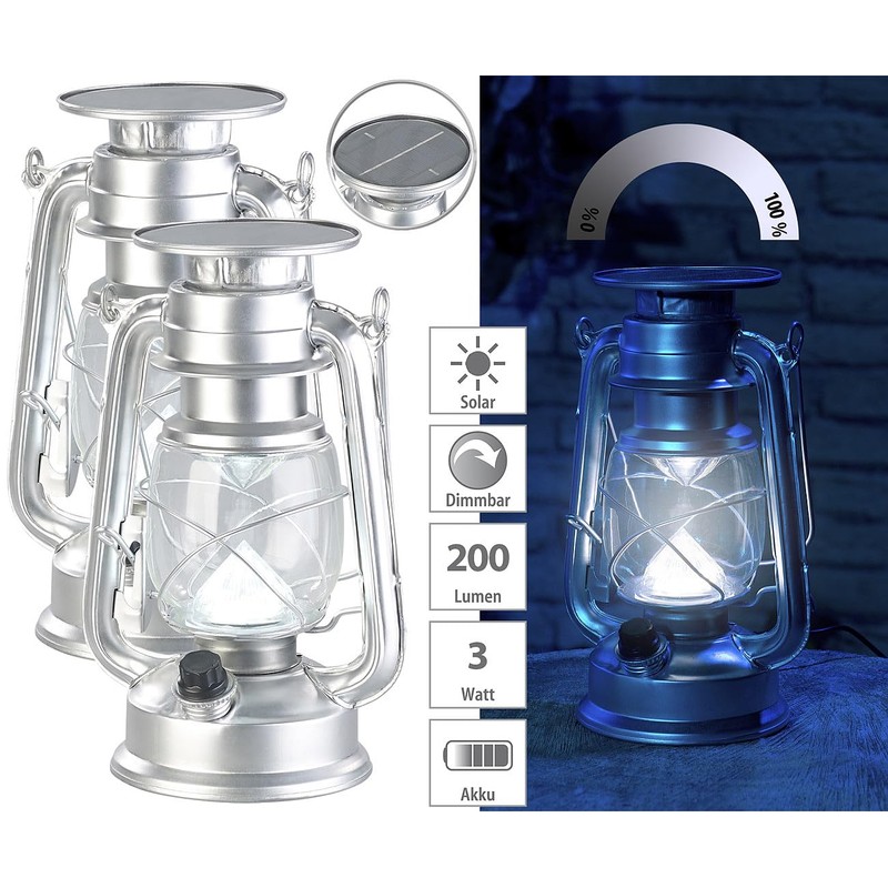Lunartec Storm Lantern LED Solar: Set of 2 Dimmable High-Power