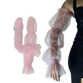 changyexi Sheer Mesh Lace arm Sleeves, Detachable Tulle Sleeves to Cover Arms, Lace Fingerless Gloves for Women Sleeves to Cover Arms (Pink, One size)