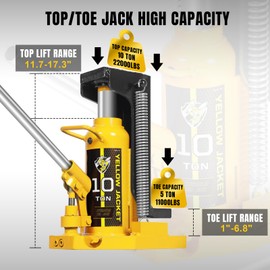 YELLOW JACKET Toe Jack 5 Ton Toe/ 10 Ton Top Capacity Hydraulic Machine Jack Lift,Air Hydraulic Claw Jack for Car Repair,Machinery,Industry Equipment