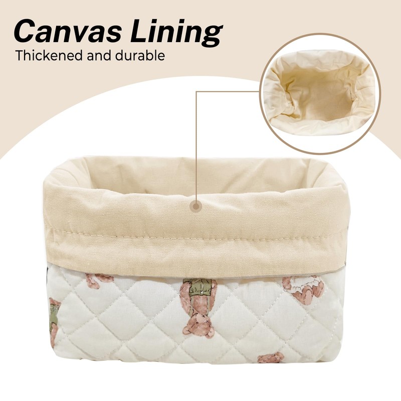 LJCZKA Cotton Quilted Drawstring Makeup Bag with Canvas Lining,Aesthetic Cute