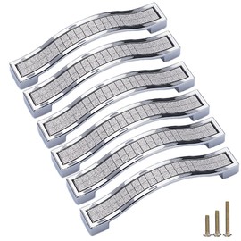 Sinyiol Bling Crystal Door Drawer Pulls Handle Knobs, 6 Pack Modern Europe Style Grind Arenaceous Rhinestone Pulls for Dresser Wardrobe Cupboard Closet Cabinet (Hole Distance 3.8", Silver)