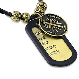 Bungsa Mens Leather Biker Necklace with Brass Pendant, Leather