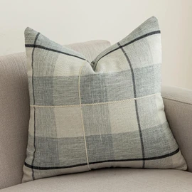vctops Rustic Lattice Cotton Linen Decorative Throw Pillow Cover Embroidery Square Cushion Cover Pillowcase for Sofa Bedroom Couch (Grey White Plaid, 18"x18")