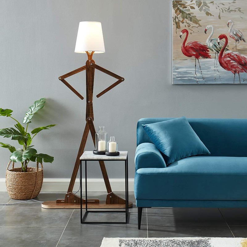 HROOME Cool Decorative Tall Floor Lamp Wood Swing Arm Standing