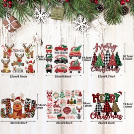 6PCS Christmas Iron On Transfers for T Shirts, Large Christmas Iron On Decals, Christmas Iron On Vinyl Designs Reindeer Christmas Tree for T-Shirts Clothing Backpack DIY Decorations