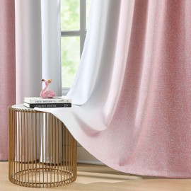 Ombre Pink Blackout Curtains 63 inches for Girls Room Bedroom Gradient Thermal Insulated Room Darkening Window Curtains Grommet 2 Panels for Living Room Home Decor Pure White to Pink, 52" Wx63 Lx2