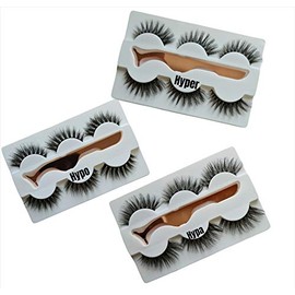 3 pairs 3D mink lashes, false lashes, natural eyelashes, fluffy lashes, handmade lashes, animal cruelty free lashes with tweezer (Hypo)