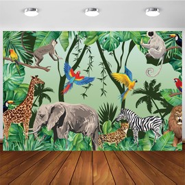 Hnmdmyi 2.1 x 1.5 m Photo Background Jungle Safari Animals Tropical Forest Forest Country Photography Background Baby Shower Children Boys Birthday Party Decorations Banner Photo Wall Photo Studio