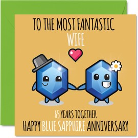 Stuff4 Cute Blue Sapphire Anniversary Card for Wife - 65 Years Together - Happy 65th Wedding Anniversary Cards for Wife from Husband, 5.7 x 5.7 Inch Greeting Cards for Sixty-Fifth Anniversaries