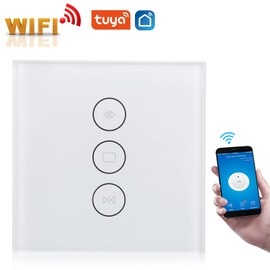 Smart Curtain Switch Tempered Glass Touch Panel WiFi Switch, Compatible with Google Home, IFTTT, Tuya, App Voice Control (White)
