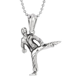 COOLSTEELANDBEYOND Stainless Steel Martial Arts Kung Fu Karate Pendant Men's Necklace with 60 cm Steel Ball Chain, Stainless steel, metal, steel, Non-applicable