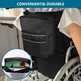 Wheelchair Bag Large Capacity Wheelchair Pouch with Secure Reflective Strip Waterproof Walker Storage Pouch Adjustable Electric Wheel Chair Backpack Bag for Wheelchairs Walkers