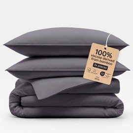 Bambaw Duvet Cover King Size Set – 3pcs 100% Viscose Derived from Bamboo Duvet Cover King Size, Cooling Duvet Cover King for Hot Sleepers, Super Soft Duvet Cover King Size, No Comforter (Charcoal)