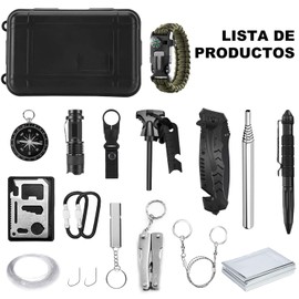 TENXUI Kit de Supervivencia. 18 en 1 Multifuncional Paquete de Supervivencia de Bolsa de Herramientas, Kit Supervivencia, para Exteriores, Acampada, Senderismo.