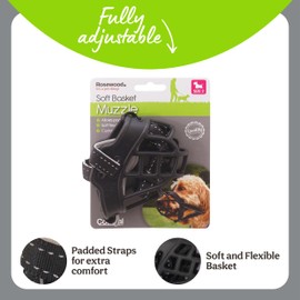 Rosewood Soft Basket Muzzle for Dogs – Padded Straps for Comfort, Ideal for Bite Risk, Wound Licking, Vets, Wildlife Hunting, Busy Environments – Comfortable and Adjustable Fit, Size 2