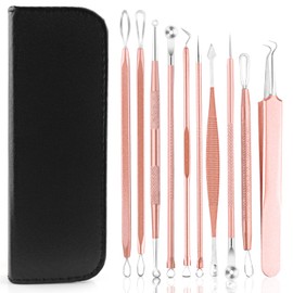 BOSMIOW 10 PCS Professional Stainless Steel Blackhead Remover,Rose Gold Pimple Popper Tool Kit,Comedones Extractor Tools for Removing Pimple,Whiteheads,Acne,Zit,Fat Granules