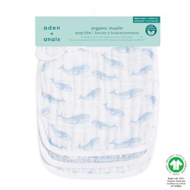aden + anais Snap Baby Bib, 100% organic cotton muslin Muslin, 3 Layer Burp Cloth, Super Soft & Absorbent for Infants, Newborns and Toddlers, Adjustable with Snaps, 3 Pack, oceanic, 23 x 31cm