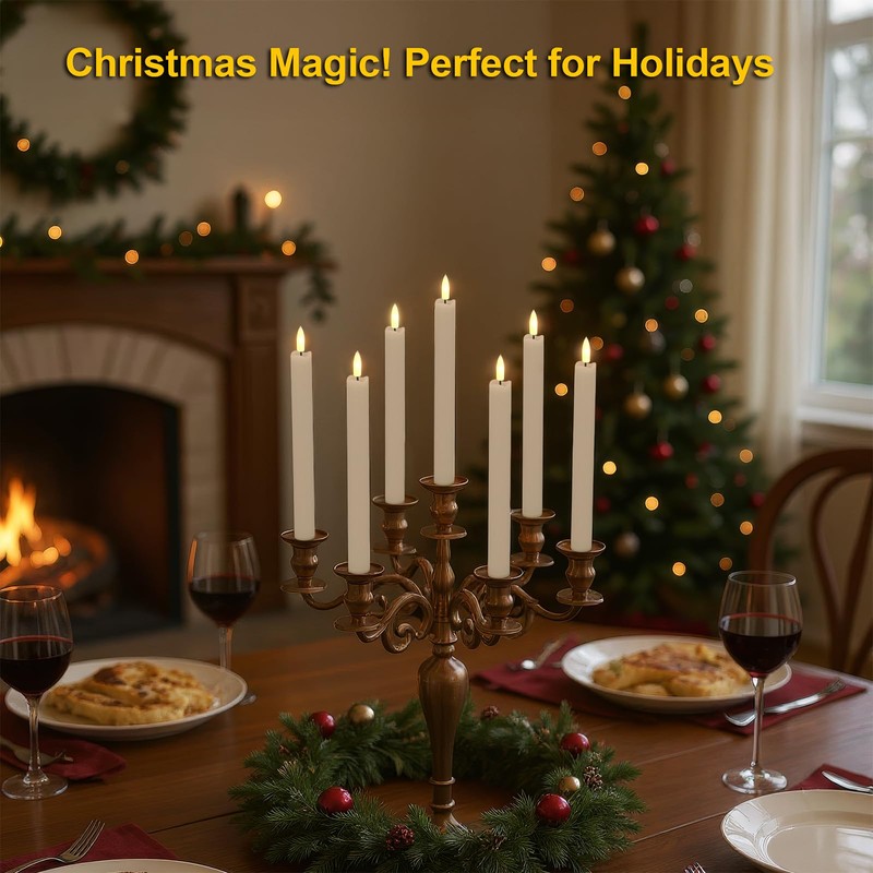 Staerysky Rechargeable Flameless Taper Candles with Charging Station, 6 Pcs