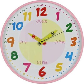 Teach Learn How to Tell Time Teacher Children Read Wall Analog Clock Colourful Glass 30cm