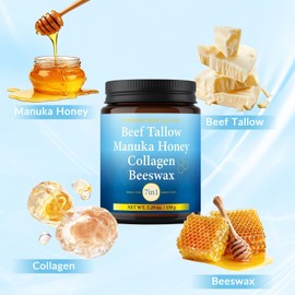 Beef Tallow Collagen Manuka Honey Balm – 7 in 1 Whipped Tallow and Honey Face Moisturizer for Dry & Sensitive Skin – Nourishing Beef Tallow Cream with Beeswax for Face & Body (1)