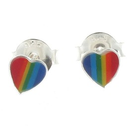 Touch Jewellery 925 Sterling Silver with Enamel Rainbow Heart Stud Earrings Tiny