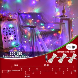66ft 200 LED Christmas Lights Outdoor - 8 Modes Christmas String Lights Clear Wire with Time Memory, Waterproof Plug in Fairy String Lights for Indoor Outdoor Home Party Garden Decoration, Multicolor