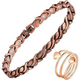 Copper Bracelet for Women Hand Forged 99.99% Pure Solid Copper Magnetic Bracelets - Style: Fishtail with Ring