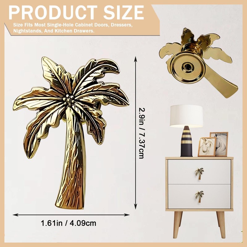 WBNYX Gold Palm Tree Cabinet Knobs - 6 Pcs Coconut