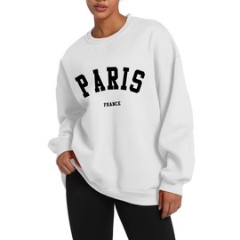 Tuislay Paris College Sweatshirt for Women Oversized Trendy Comfy Crewneck Sweatshirts Casual Graphic Pullover Tops Unisex (White,M,Medium)