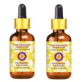 Deve Herbes Pure Cedarwood Essential Oil (Juniperus virginiana) with Glass Dropper Natural Therapeutic Grade Steam Distilled (Pack of Two) 100ml X 2 (6.76 oz)