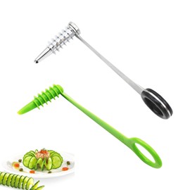 2Pcs Spiral Cutter Kit Stainless Steel Plastic Vegetables Spiralizers Manual Graters & Slicers with Ergonomic Handle for Potatoes Carrot Cucumber Portable Practical Kitchen Utensils Accessories