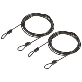 TA-VIGOR 2Pcs Security Steel Cable, 2.5mm x 2m / 6.56ft Coated Safety Wire Rope with Double Loop, Flexible Security Cable Lock for Bike, Luggage, Travel and Outdoor Use, Black