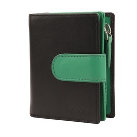BOTANNER Women's Genuine Leather Wallet – RFID Blocking, with 8 Card Slots, ID Window, Bill Compartment, Zippered Coin Compartment, and Secure Tab Closure (Black/Forest Green)