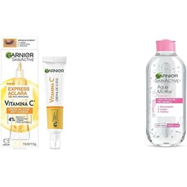 Garnier Skin Active. Express Aclara Crema de Ojos para Reducción Ojeras 15 ml + Agua Micelar Desmaquillante para Todo Tipo de Piel 400 ml