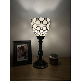 enjoy decor lamps Tiffany Torch Mini Table Lamp White Stained Glass Crystal Beans Included LED Bulb for Living Room Dining Room Bedroom Bedside 15" H*6" W