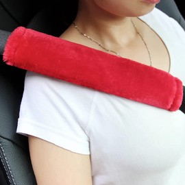 Alyphyly Soft Faux Sheepskin Seat Belt Shoulder Pad for a More Comfortable Driving, Compatible with Adults Youth Kids - Car,Carmera Backpack Straps 2 Packs，Red