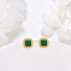 Malachite Stone Teardrop Stud Earrings 925 Sterling Silver Malachite Gemstone Jewellery for Women, Sterling Silver, No Gemstone