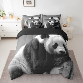 Feelyou Kids Cute Panda 7 PCS Comforter Set with Sheets King Size Boys Girls Panda Bed in a Bag Animal Bed in a Bag with Comforter, Sheets, Pillowcases & Cushion Cover