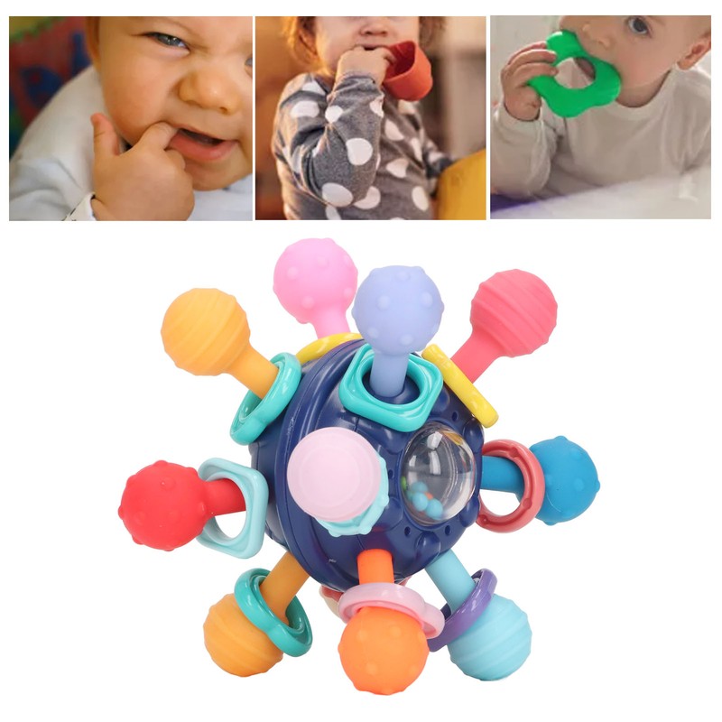 Baby Sensory Teething Toy Grasping Activities Bright Colors Silicone Soothes