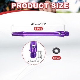 PATIKIL Aluminum Dart Shafts 48mm, 8 Pack 2BA Thread Dart Stems Replacement Accessories with Rubber Rings for Steel Tip, Purple